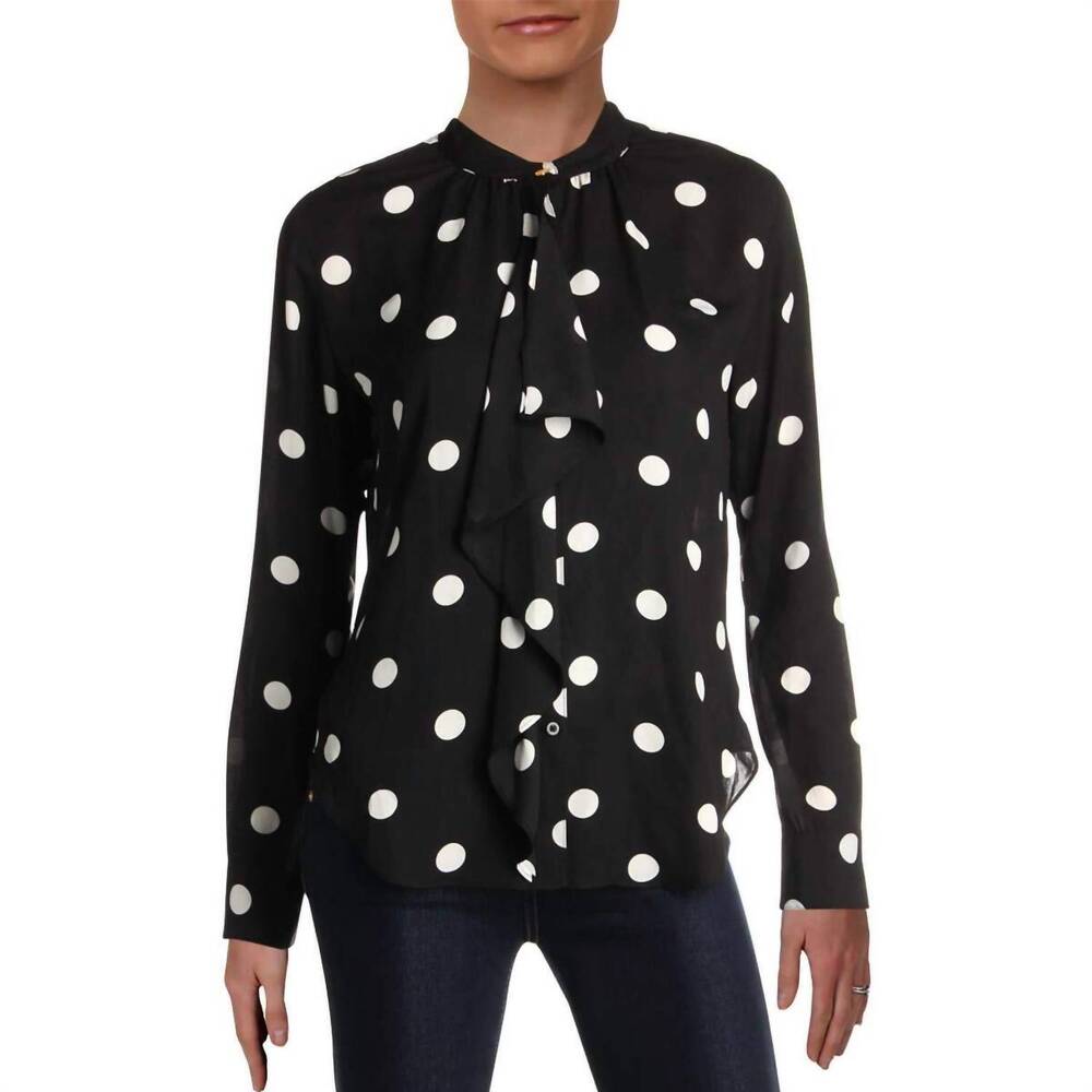 NEW RALPH LAUREN karilyna long sleeves polka dot blouse in black/white